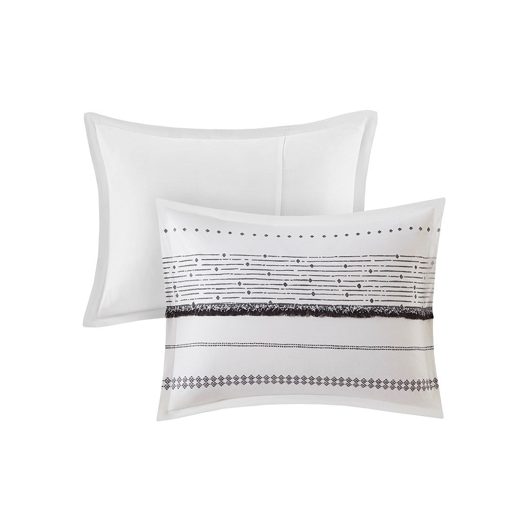 Cotton Printed Comforter Set With Trims Black White King Cal King King White Black Cotton