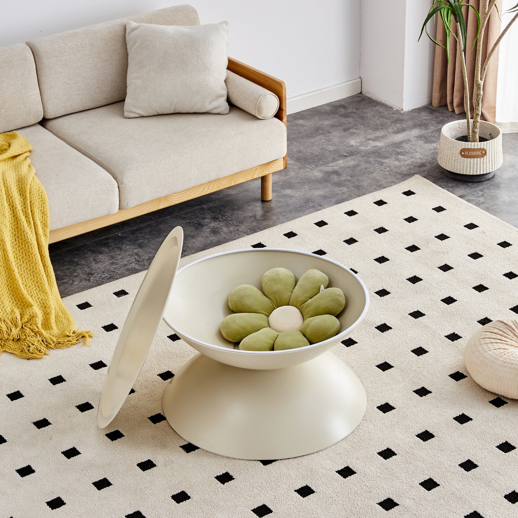 Milk White Coffee Round Tables With Storge Movable Table Top Multifunctional End Side Table Milk White Primary Living Space Casual,Cute,Modern Freestanding Round Coffee & End Tables Round Metal