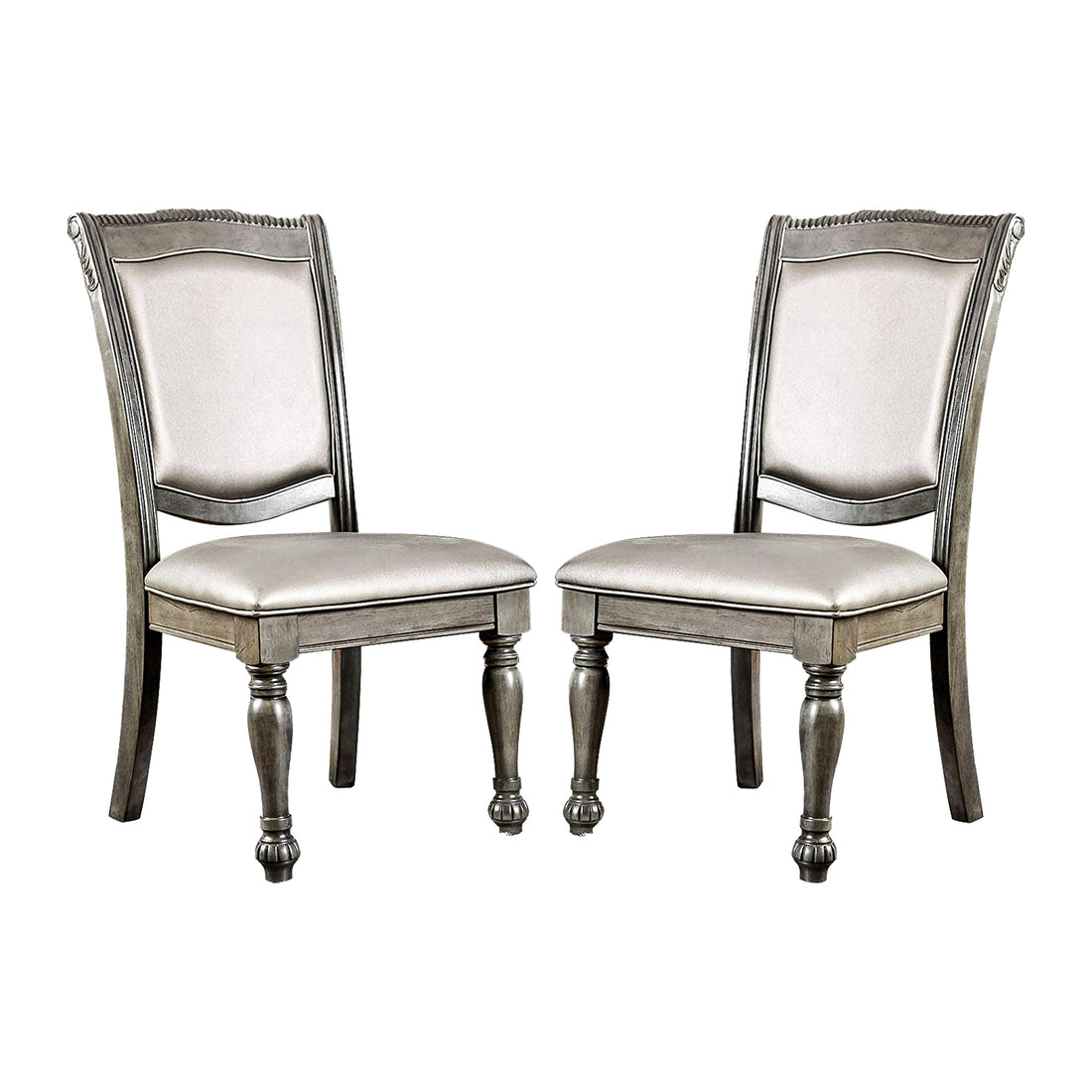 Set Of 2Upholstered Side Chairs In Gray And Silver Solid Grey Silver Dining Room Rectangular Transitional Dining Chairs Set Of 2 Solid Wood Mdf