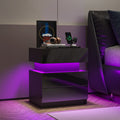 Led Nightstand Modern Black Nightstand With Led Lights Wood Led Bedside Table Nightstand With 2 High Gloss Drawers For Bedroom Standard 1 2 Drawers Black Bedroom Drawers Included American