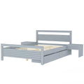 Full Size Wooden Platform Bed With 2 Storage Drawers And 2 Bedside Tables, Gray Full Gray Pine