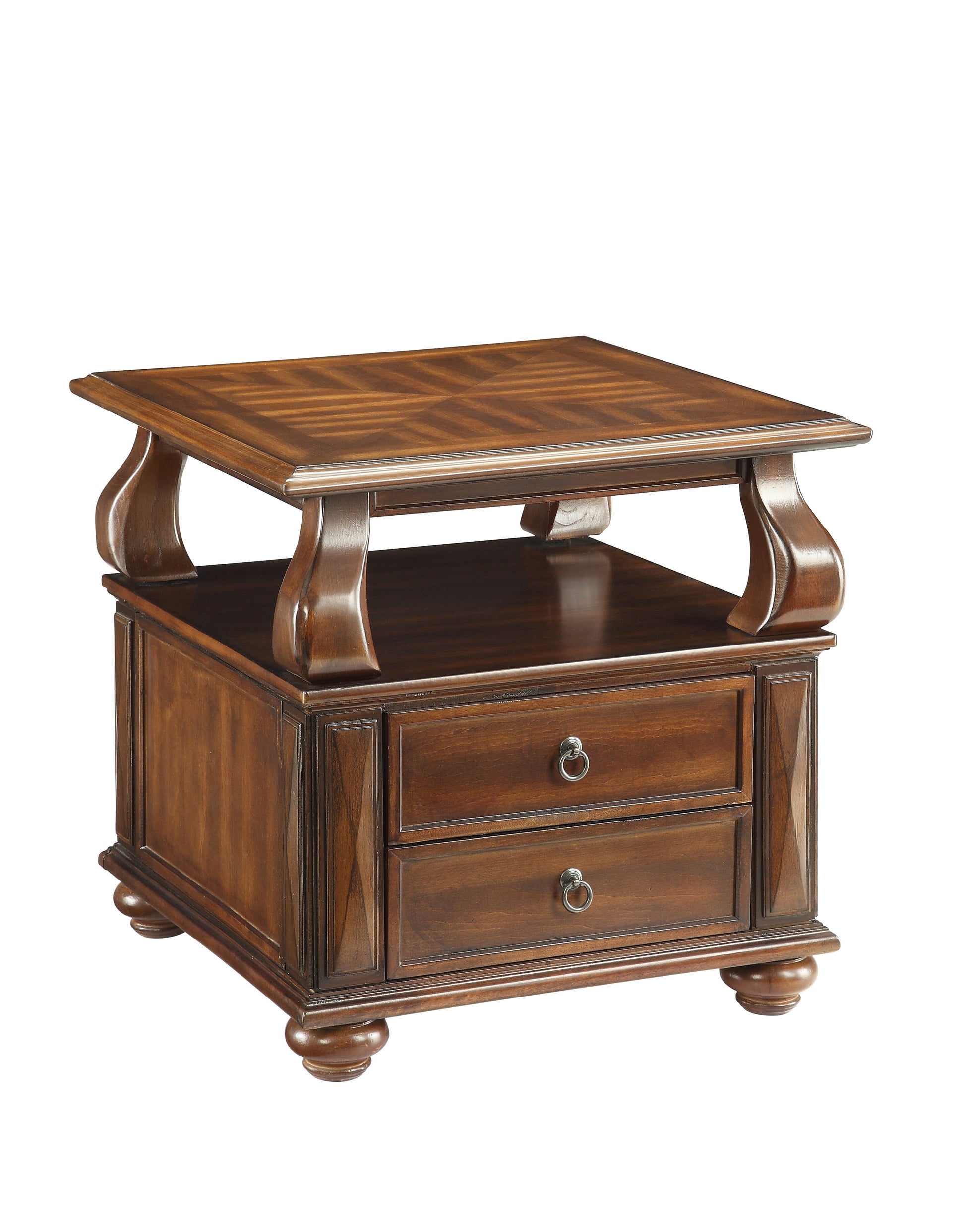 Walnut 2 Drawer End Table Walnut Primary Living Space Transitional Drawers Rectangular Particle Board Mdf