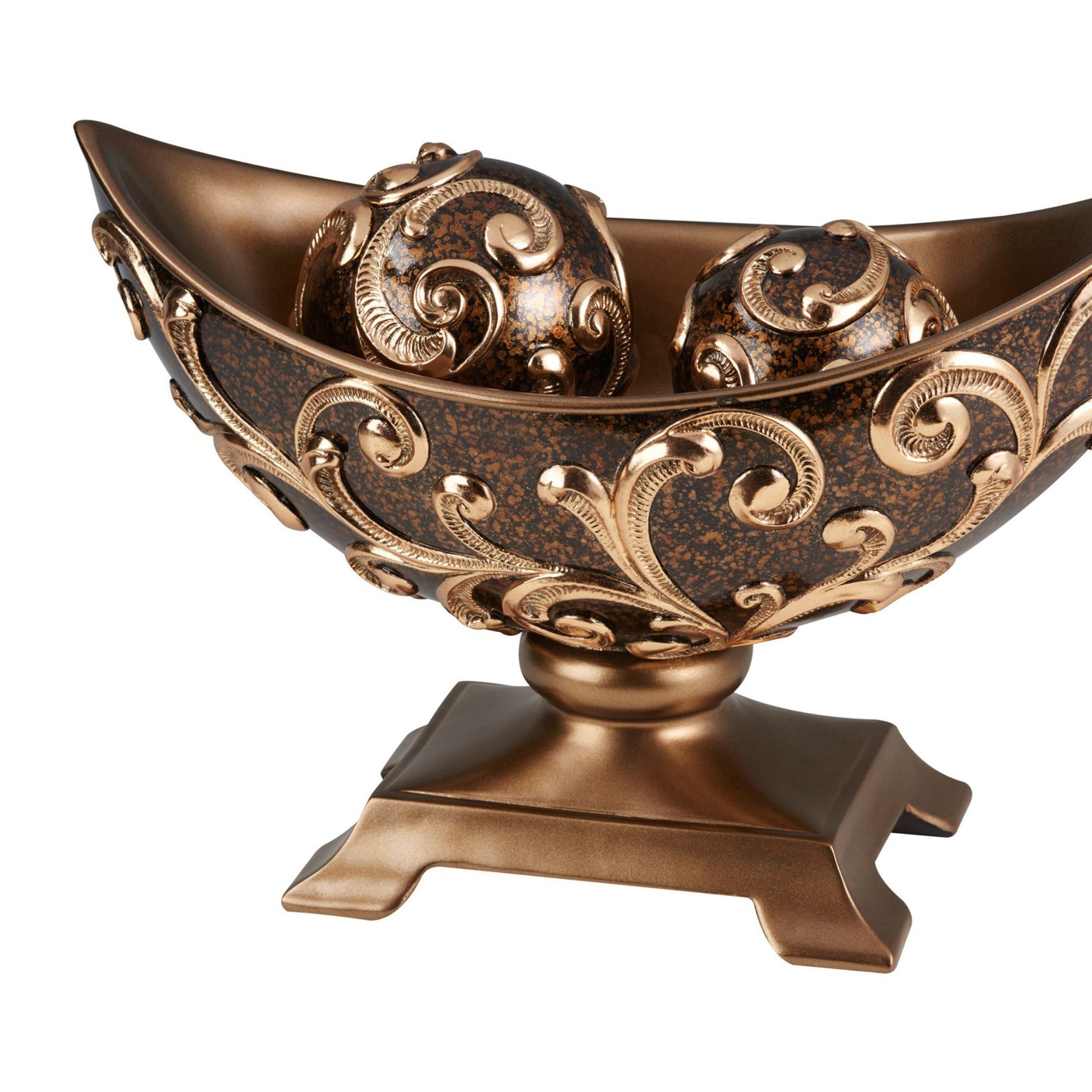 15.75" Long Polyresin Decorative Bowl "Odysseus", Baroque Style Brown Polyresin