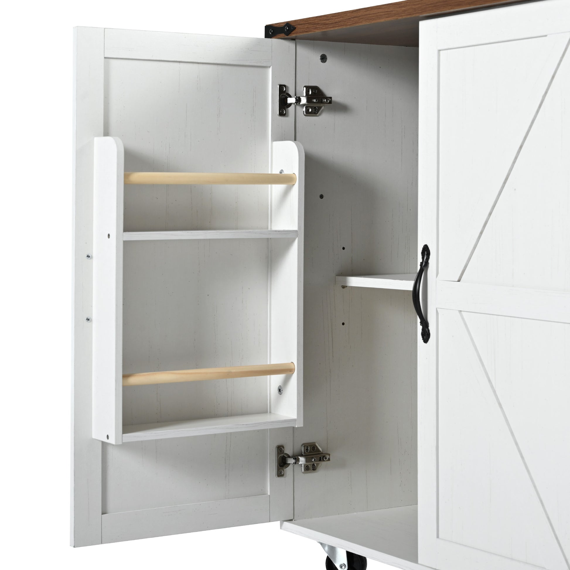 K&K 54.5" Farmhouse Kitchen Island With Power Outlet, Kitchen Storage Island With Internal Storage Rack, Drop Leaf, Spice Rack, Rolling Kitchen Cart On Wheels, For Home, Kitchen And Dining