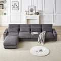 128 Inch Corduroy With Cup Holder Super Large L Shaped Sofa, Movable Footrest, Four Waist Pillows And Four Back Cushion, With Usb Port And T Pyce Port Grey Corduroy 4 Seat