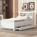Twin Size Platform Bed With Storage Headboard, Usb, Twin Size Trundle And 3 Drawers, White Box Spring Not Required Twin White Wood Bedroom Bed Frame Solid Wood Mdf