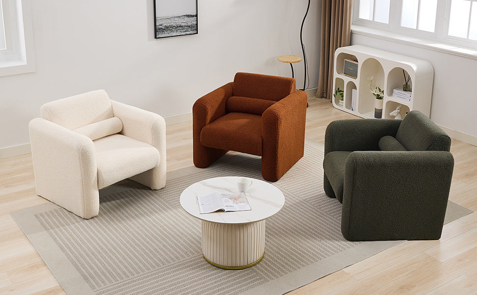 Modern Accent Chair Lambskin Sherpa Fabric Upholstered Comfy Reading Arm Chair Soft Padded Armchair With Back And Pillow For Living Room Bedroom Reception Waiting Room Office, Cream Cream Primary Living Space Upholstered