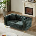 60 Inch Chenille Pull Buckle Design Sofa For Living Room,Buttons Tufted With Copper Nail Decoration Armrest, Modern Couch Upholstered Button And Metal Legs Green Foam Chenille 2 Seat