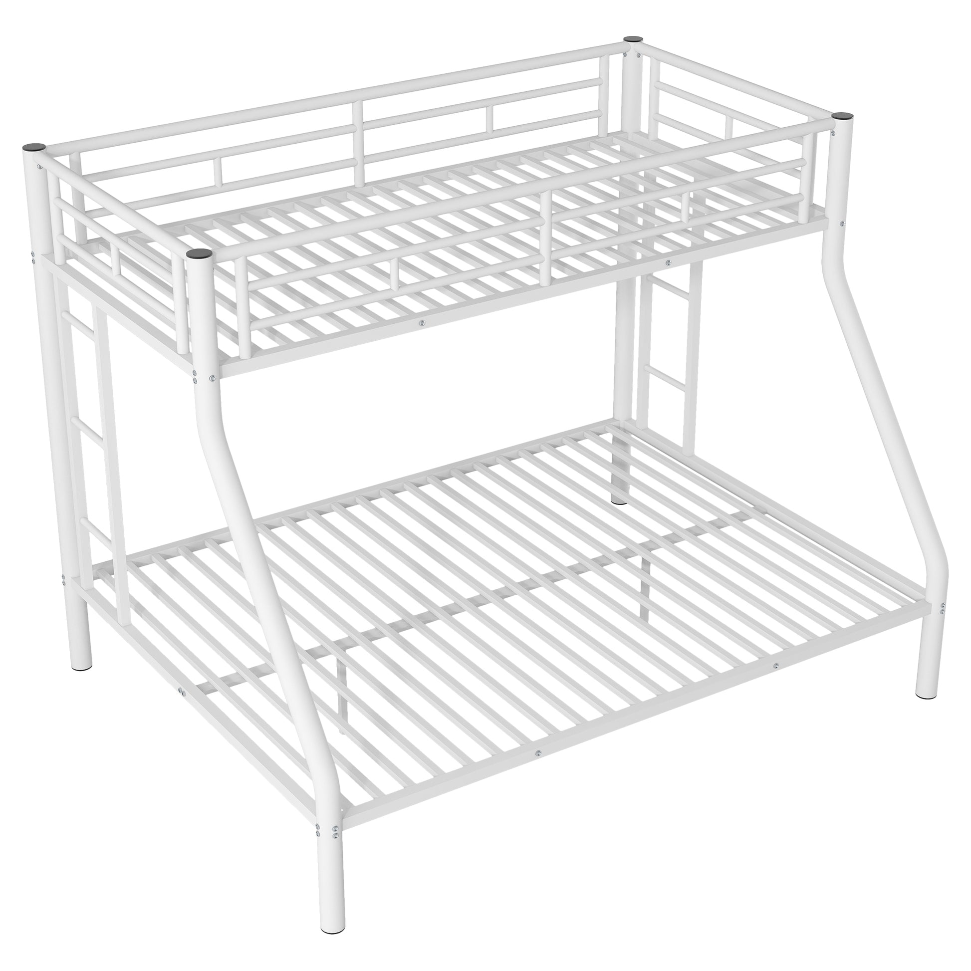 Twin Xl Over Queen Metal Bunk Bed With Ladder And Guardrails, White Box Spring Not Required Twin Xl White Metal Metal