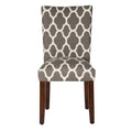 Wooden Parson Dining Chair With Quatrefoil Pattern Fabric Upholstery, Gray And White, Set Of Two Grey White Wood Fabric