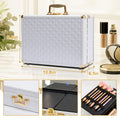 Portable Makeup Case With Led Mirror Travel Makeup Bag Cosmetic Organizer Box With Locks, Brush Holder, Dividers, Rechargeable, White White Aluminium Alloy