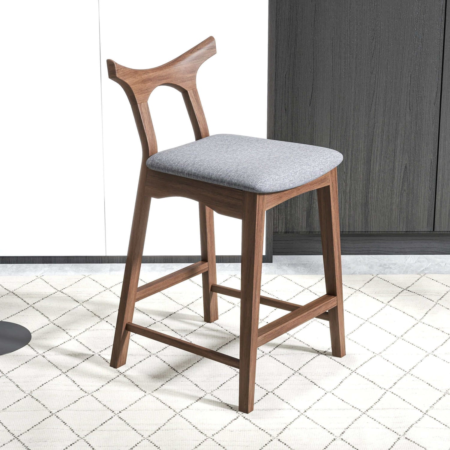 Hester Solid Wood Upholstered Square Bar Chair Set Of 2 Grey Fabric