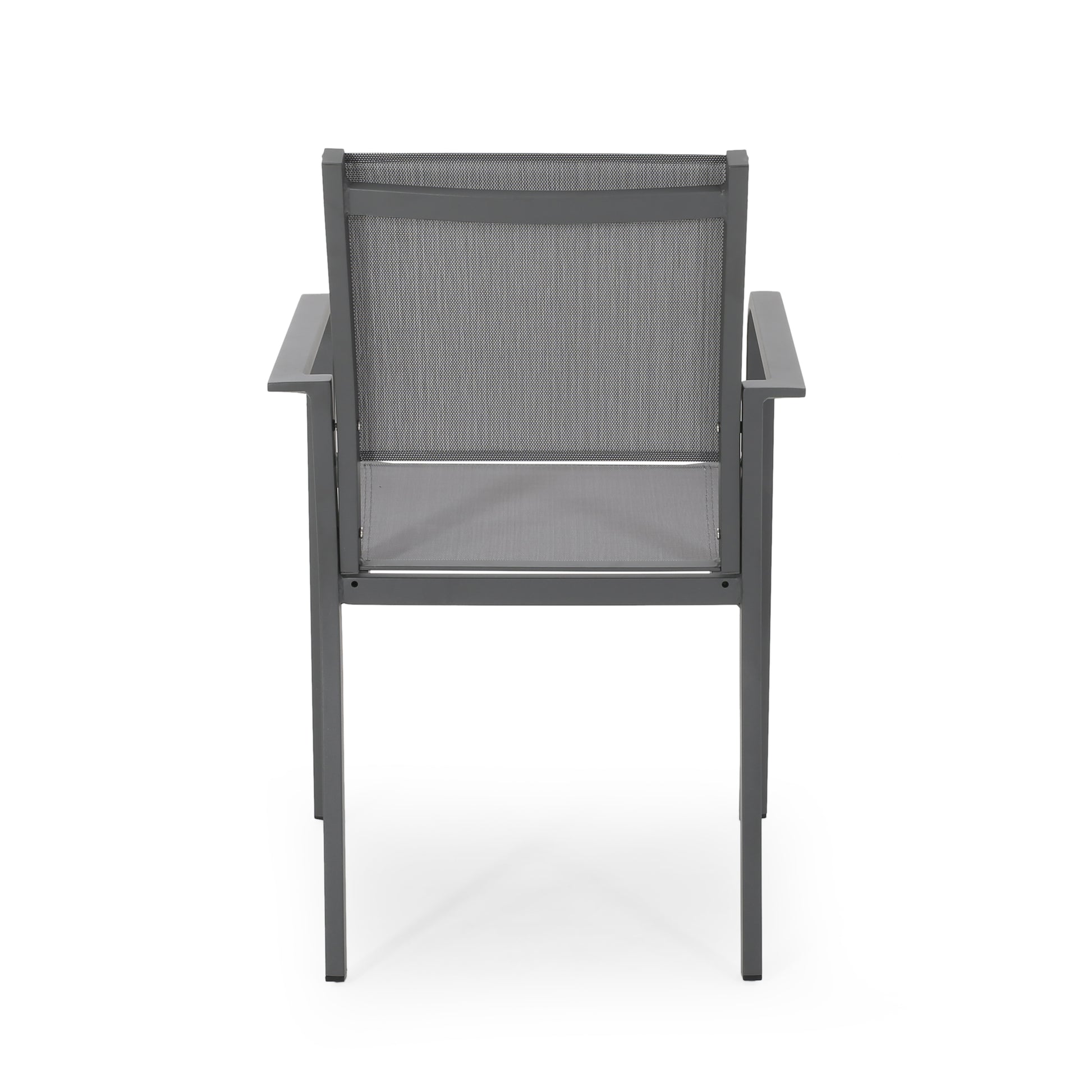 Outdoor Modern Aluminum Dining Chair With Mesh Seat Set Of 2 , Metal Gray And Dark Gray Gray Aluminium