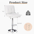 Bar Stools Set Of 2, Armless Hydraulic Kitchen Height Counter Bar Stools, Pu Leather Adjustable Swivel Barstools, Thickened Square Seat Cushion Barstool With Back, White White Metal