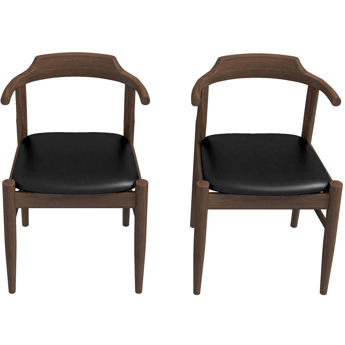 Leon Mid Century Modern Leather Dining Chair Set Of 2 Black,Wood Brown Dining Room Genuine Leather,Solid Wood