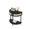 Unique Half Moon Design End Table With Rattan Door,Elegant Semicircle Sofa Side Table With 2 Rattan Storage Cabinet And Bottom Shelf For Living Room, Bedroom Black Primary Living Space Boho Freestanding Semicircular Drawers Coffee & End Tables Polished
