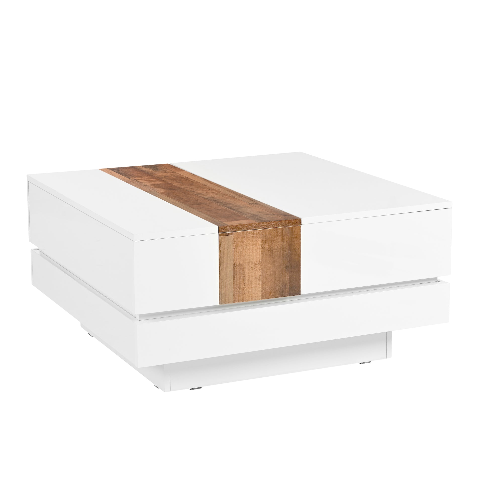 31.4'' X 31.4'' Square Coffee Table With Sliding Tabletop, High Gloss Center Table With Hidden Storage Compartment, Extendable Cocktail Table With Walnut Grain Finish For Living Room, White White Square Mdf