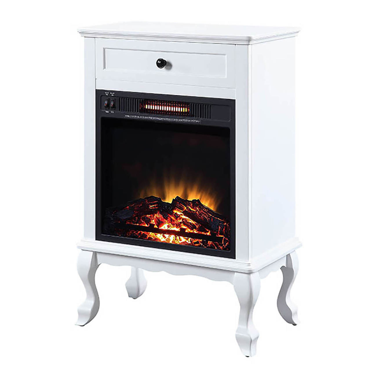 White 1 Drawer Fireplace With Queen Ann Leg Electric White Primary Living Space Freestanding Wood Electric