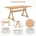 Retro 6 Piece Trestle Dining Table Set With Upholstered Dining Chairs And Dining Bench, Smooth Dining Backs For Dining Room, Living Room, Kitchen, Natural Upholstered Chair Wood Natural Beige Seats 6 Wood Dining Room Solid Wood Rubberwood Trestle