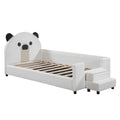 Twin Size Upholstered Daybed With Bear Shaped Headboard, Hydraulic System Andmesh Fence, White White Velvet
