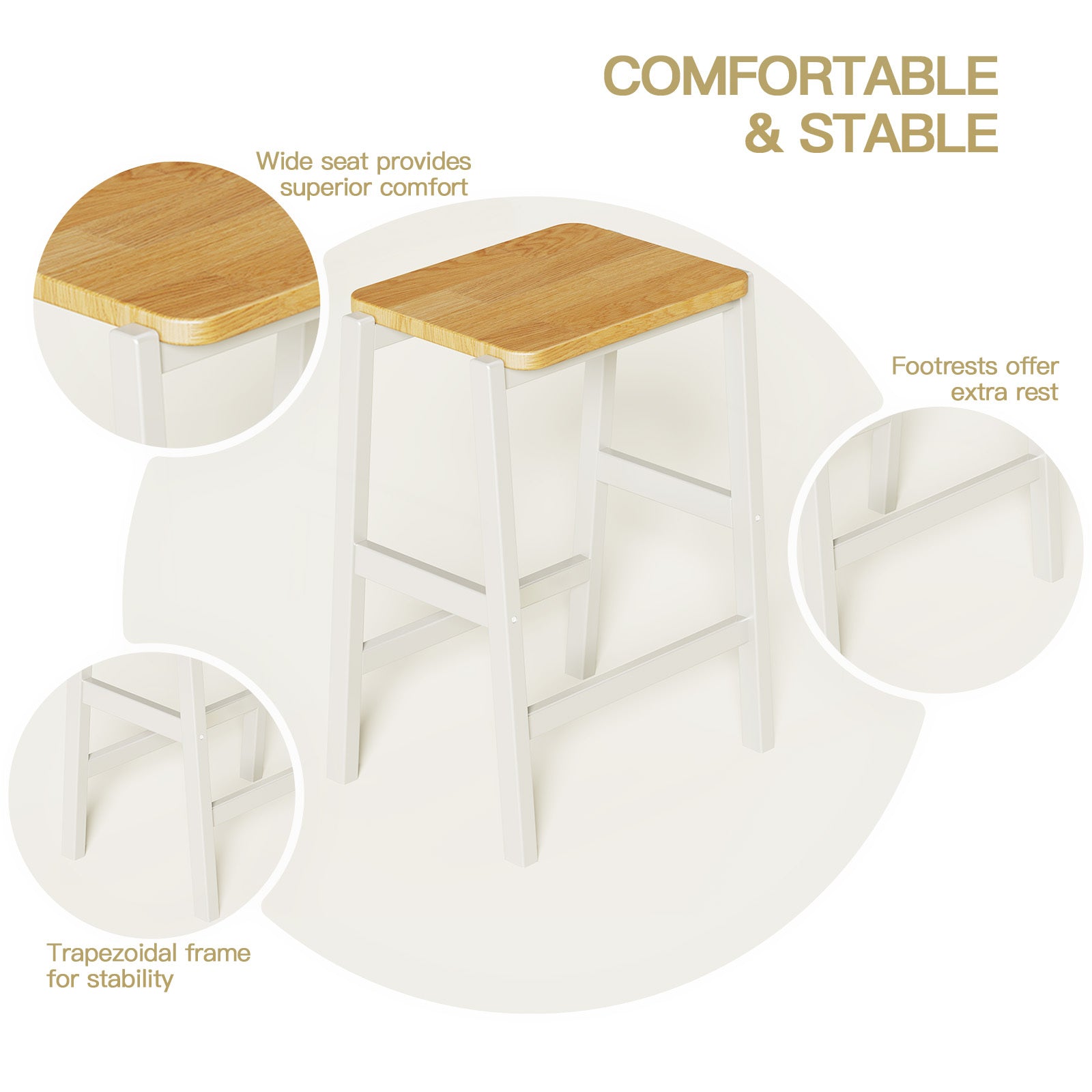 3 Pcs Dining Table Set Rustic Retro Breakfast Table Dining Stools Rubber Wood For 2 With Two Open Shelves For Small Space Kitchen Dining Room Cream White White Rubber Wood