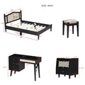 3 Pieces Bedroom Set With Full Size Wooden Bed Frame, 1 Vintage Nightstand And 1 Makeup Vanity Set With Stool,Black Full Black 3 Piece Set Wood