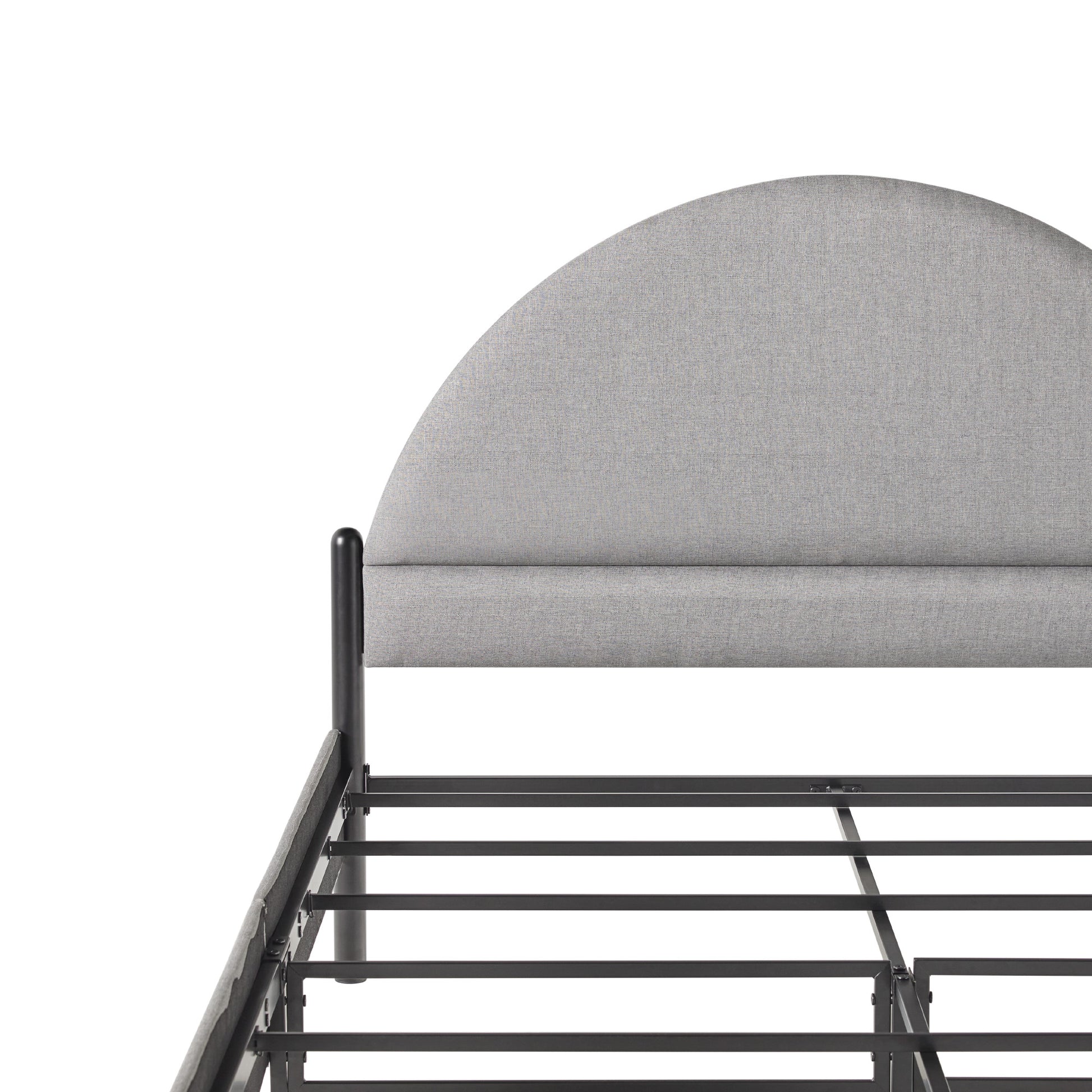 Modern Upholstered Curved Headboard Queen Bedframe Grey Queen Gray Metal Polyester