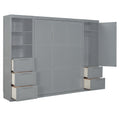 Queen Size Murphy Bed Wall Bed With Closet ,Drawers And Shelves,Gray Queen Gray Mdf Lvl