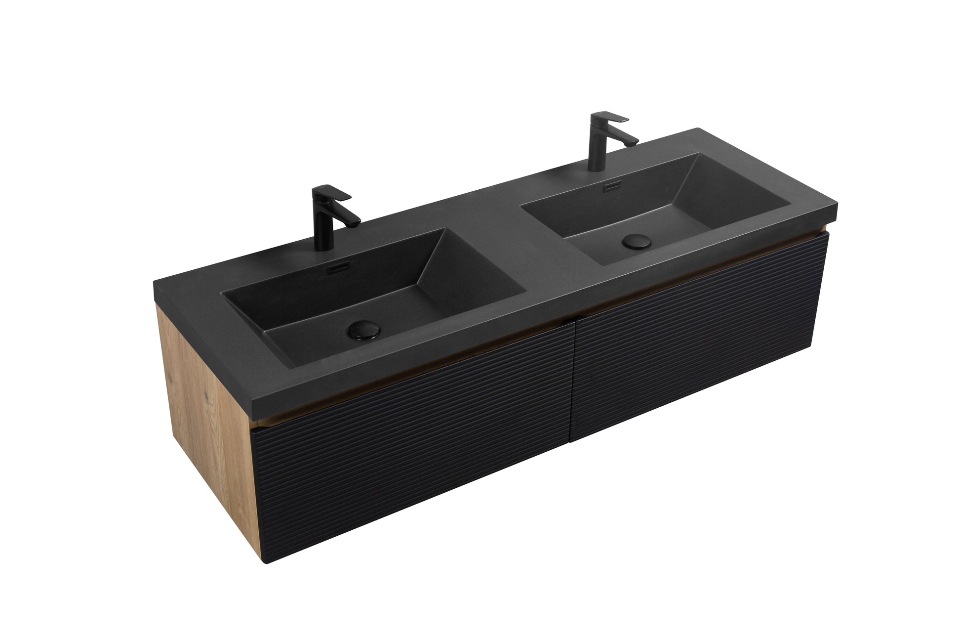 60" Floating Bathroom Vanity With Two Sinks, Modern Wall Mounted Bathroom Storage Vanity Cabinet With Countertop And Soft Close Drawers, Ink Black Cruis 60 Black Wood