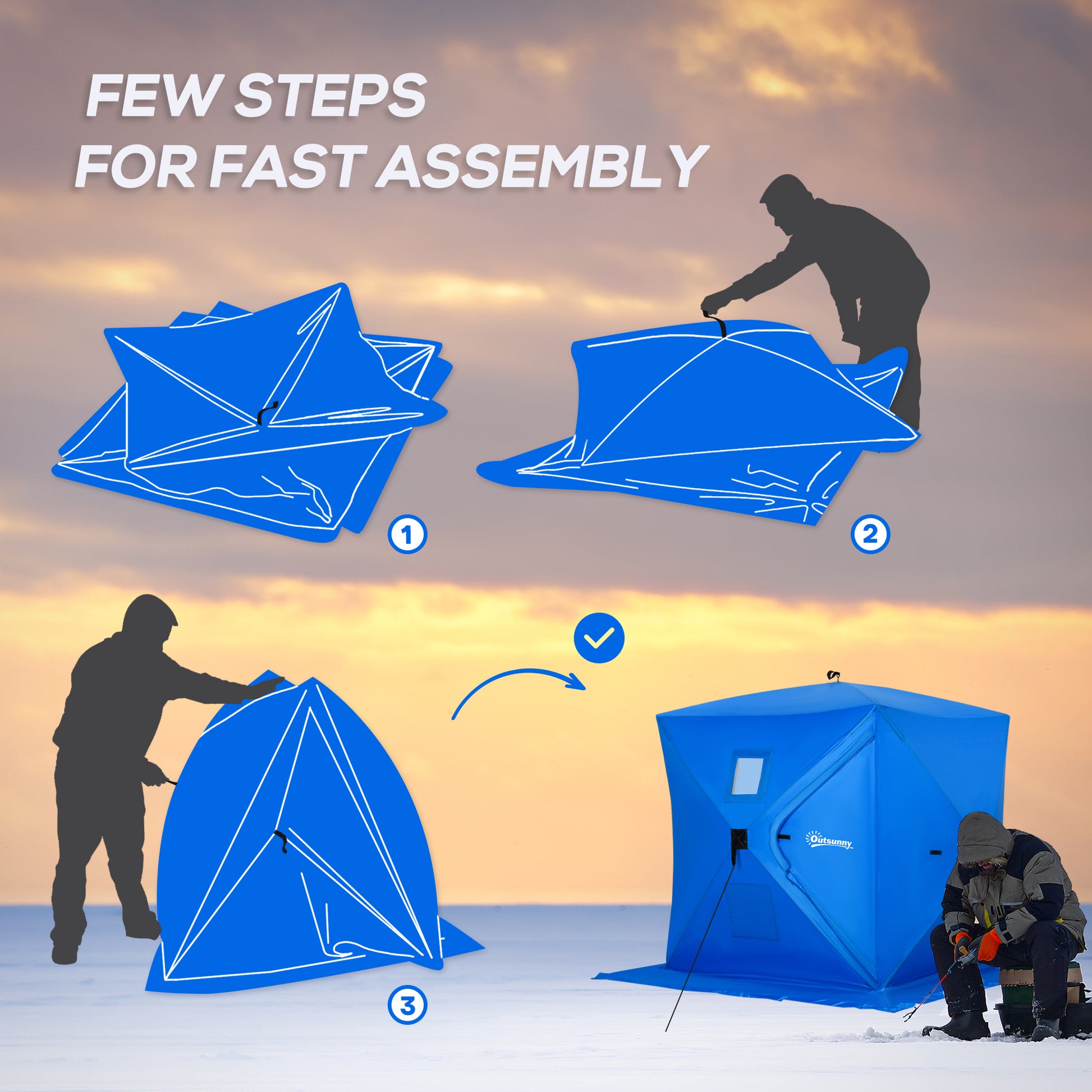 Outsunny 2 Person Ice Fishing Shelter, Pop Up Portable Ice Fishing Tent With Carry Bag, Windows And Anchors For Low Temp 22 , Blue Blue Polyester