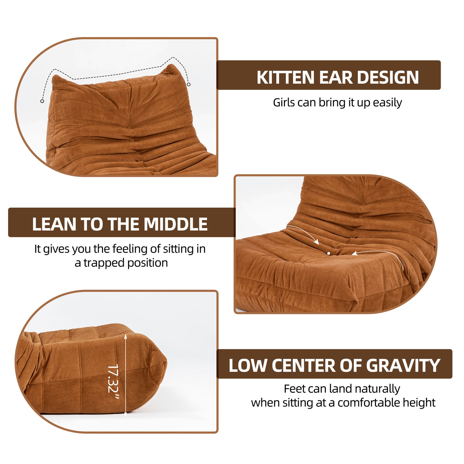 Floor Sofa Bean Bag Chair For Adults Fireside Bean Bag Lounger Memory Foam Chair For Home, Office, Apartment Or Gaming Venue Caramel Polyester Primary Living Space Firm Art Deco Armless Foam Polyester Blend