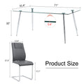 Table And Chair Set.Modern Rectangular Glass Dining Table With A Tempered Glass Tabletop And Silver Metal Legs, Paired With Multiple Chairs Designed With Pu Cushions And Silver Metal Legs. Gray Silver Seats 8 Tempered Glass