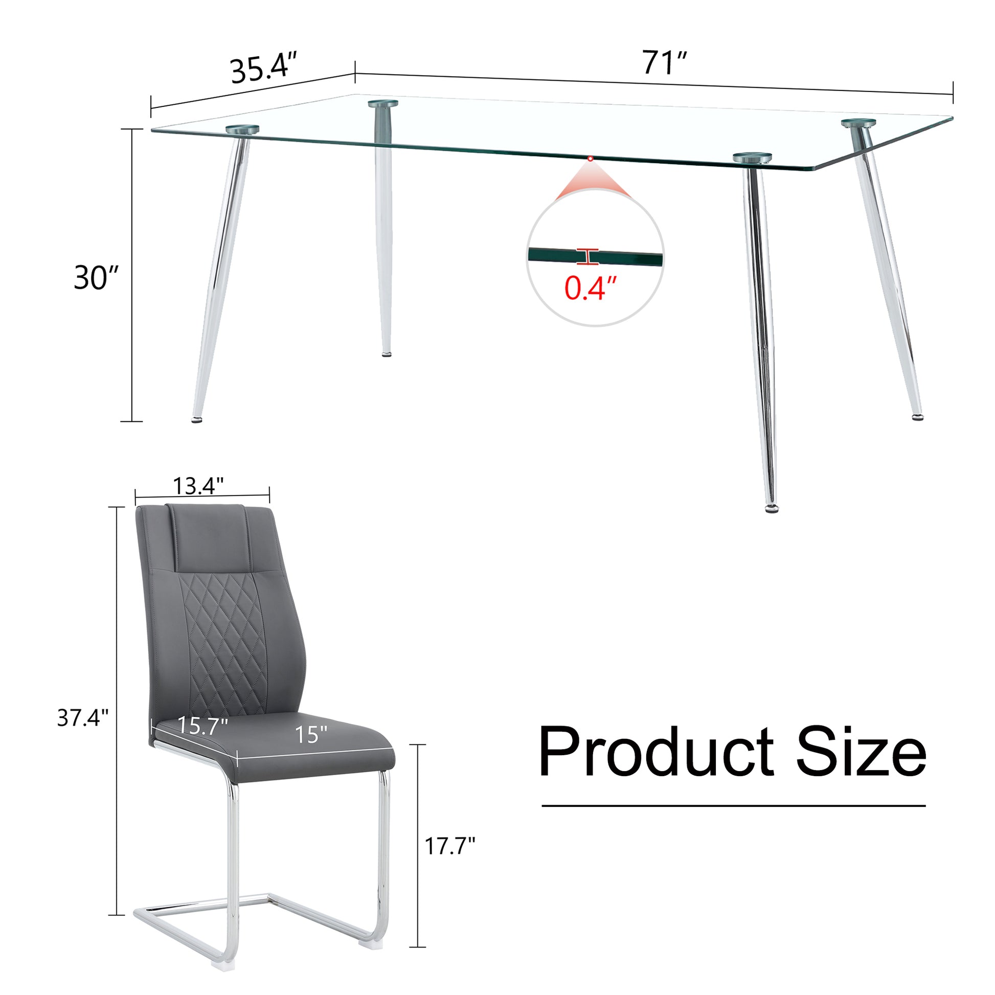 Table And Chair Set.Modern Rectangular Glass Dining Table With A Tempered Glass Tabletop And Silver Metal Legs, Paired With Multiple Chairs Designed With Pu Cushions And Silver Metal Legs. Gray Silver Seats 8 Tempered Glass