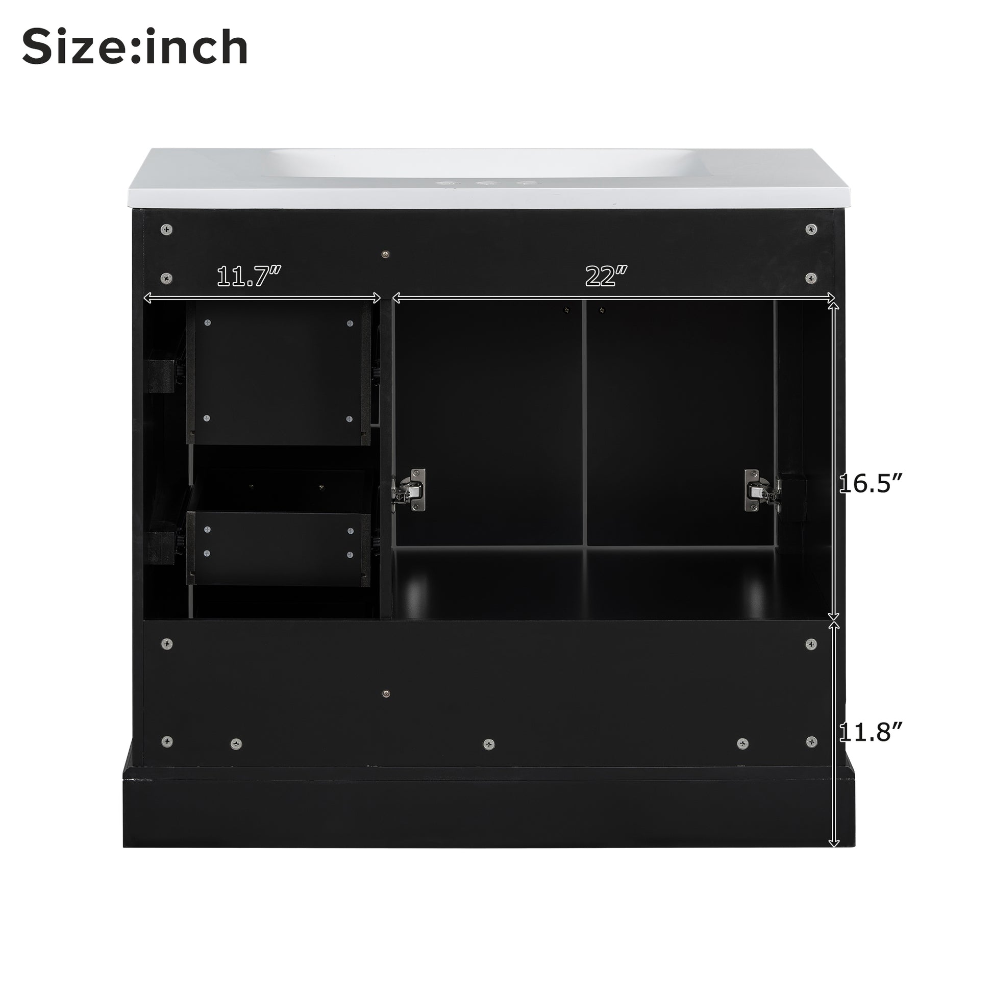 36 Inch Traditional Bathroom Vanity With Resin Sink Combo Set, Black Bathroom Cabinet With Two Doors And Four Drawers Black Bathroom Solid Wood Mdf Resin