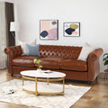 84.50'' Mid Century Cognac Brown 3 Seater Sofa, Pu, Classic Retro Sofa With Rolled Arms Modern, Elegant, And Comfortable Couch, Perfect For Living Room, Office, Bedroom, Primary Living Spaces Cognac Wood Primary Living Space Medium Soft Tight Back Medium