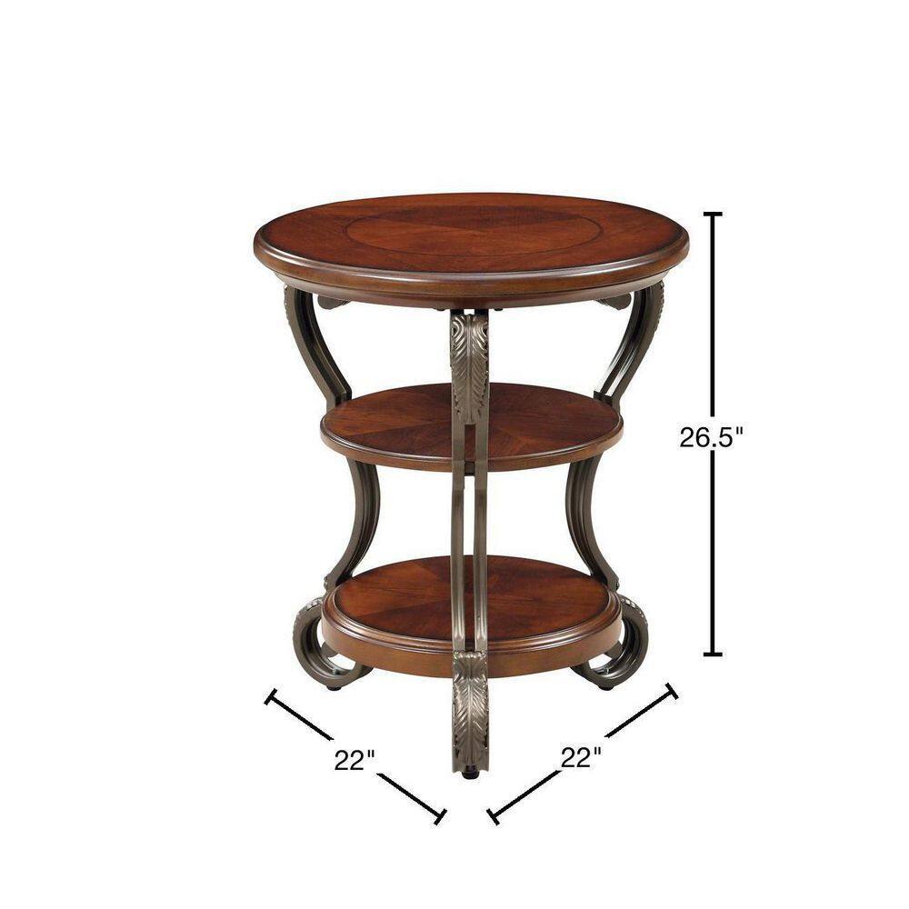 Traditional Style Brown Cherry 1Pc Side Table Open Bottom Shelf Ornate Design Living Room Furniture Brown Multi Brown Primary Living Space Classic,Contemporary,Ornate Traditional,Traditional Open Storage Round Console Tables Solid Wood