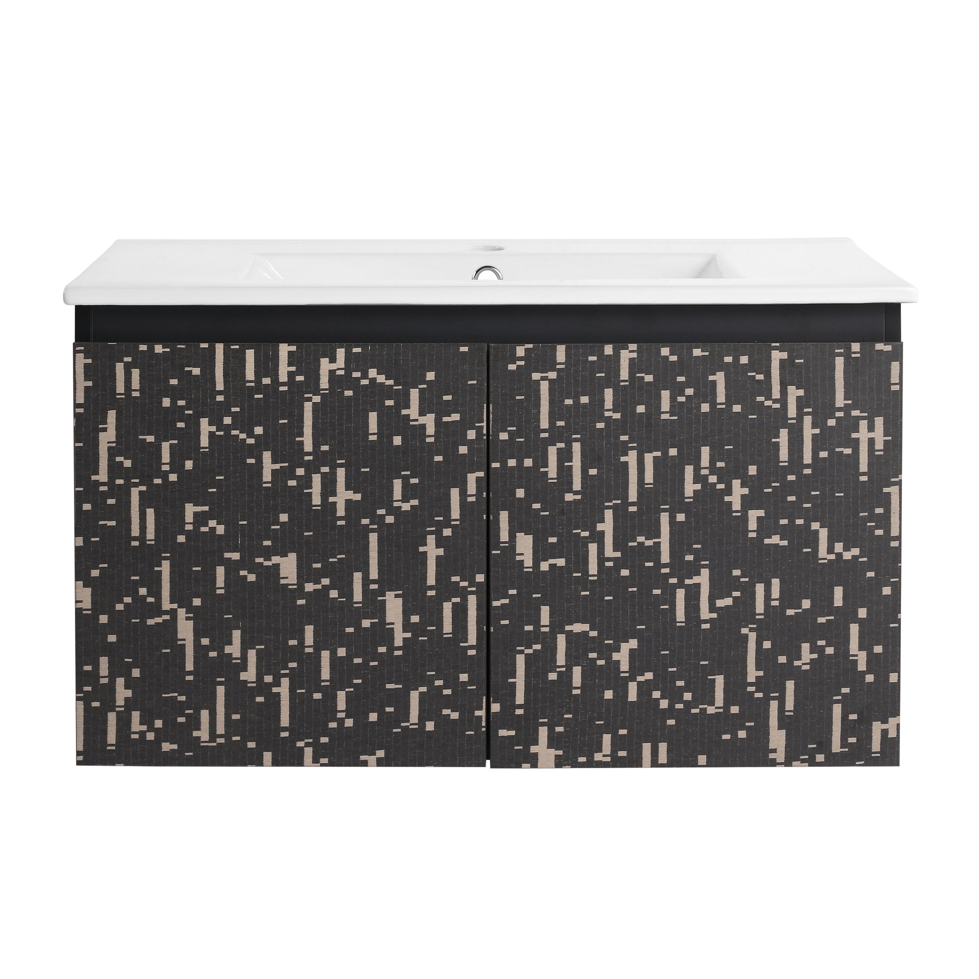 30'' Floating Wall Mounted Bathroom Vanity With Ceramics Sink & Soft Close Cabinet Door, Kd Package Black Bathroom Modern Plywood