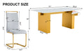 Table And Chair Set.Large Modern Rectangular Table With 0.4 Inch Patterned Glass Tabletop And Large Mdf Table Legs.Comes With 8 Chairs With Faux Leather Cushioned Seats And Golden Metal Legs. Gold White Seats 8 Mdf Glass