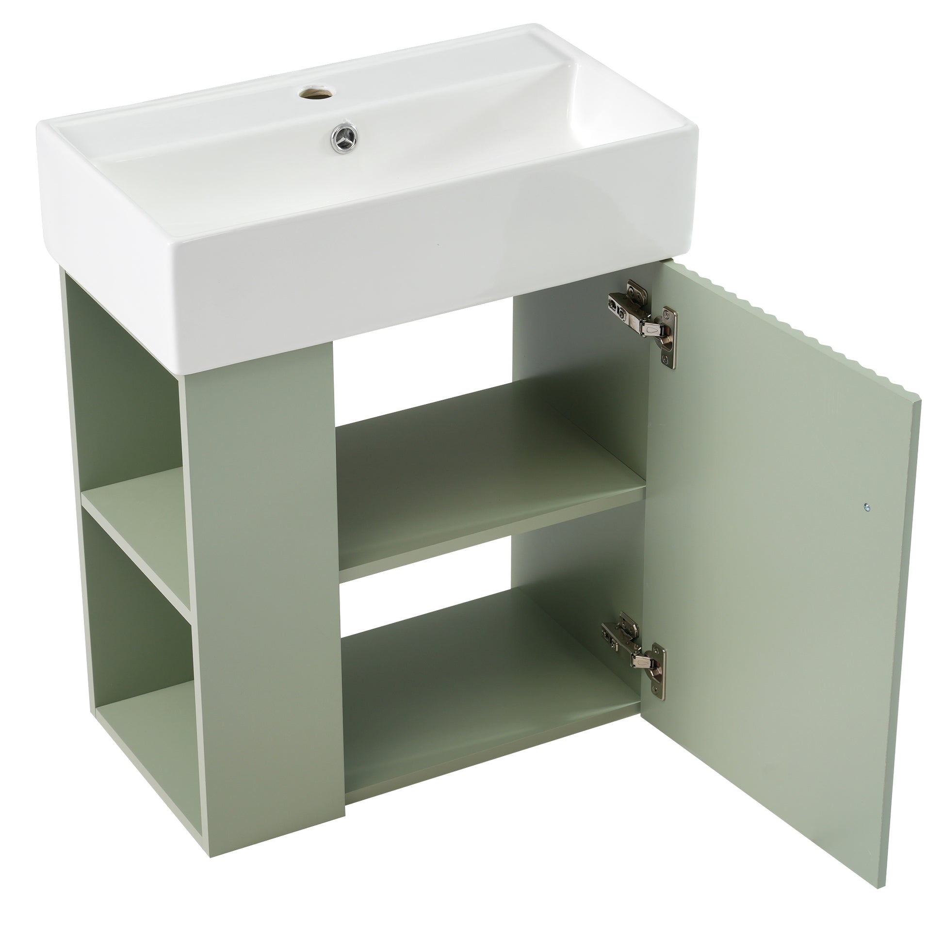 Video 21.6 Inch Modern Floating Bathroom Vanity With Ceramic Basin Perfect For Small Bathrooms, Left Side Storage Green Bathroom Ceramic Mdf