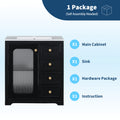 30 Inch Bathroom Vanity With A Soft Close Glass Door, Adjustable Shelves, And Three Drawers Black Bathroom Solid Wood Mdf Glass