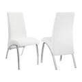 Set Of 2Upholstered Side Chairs, White And Chrome Solid White Rectangular Side Chair Chrome,Faux Leather
