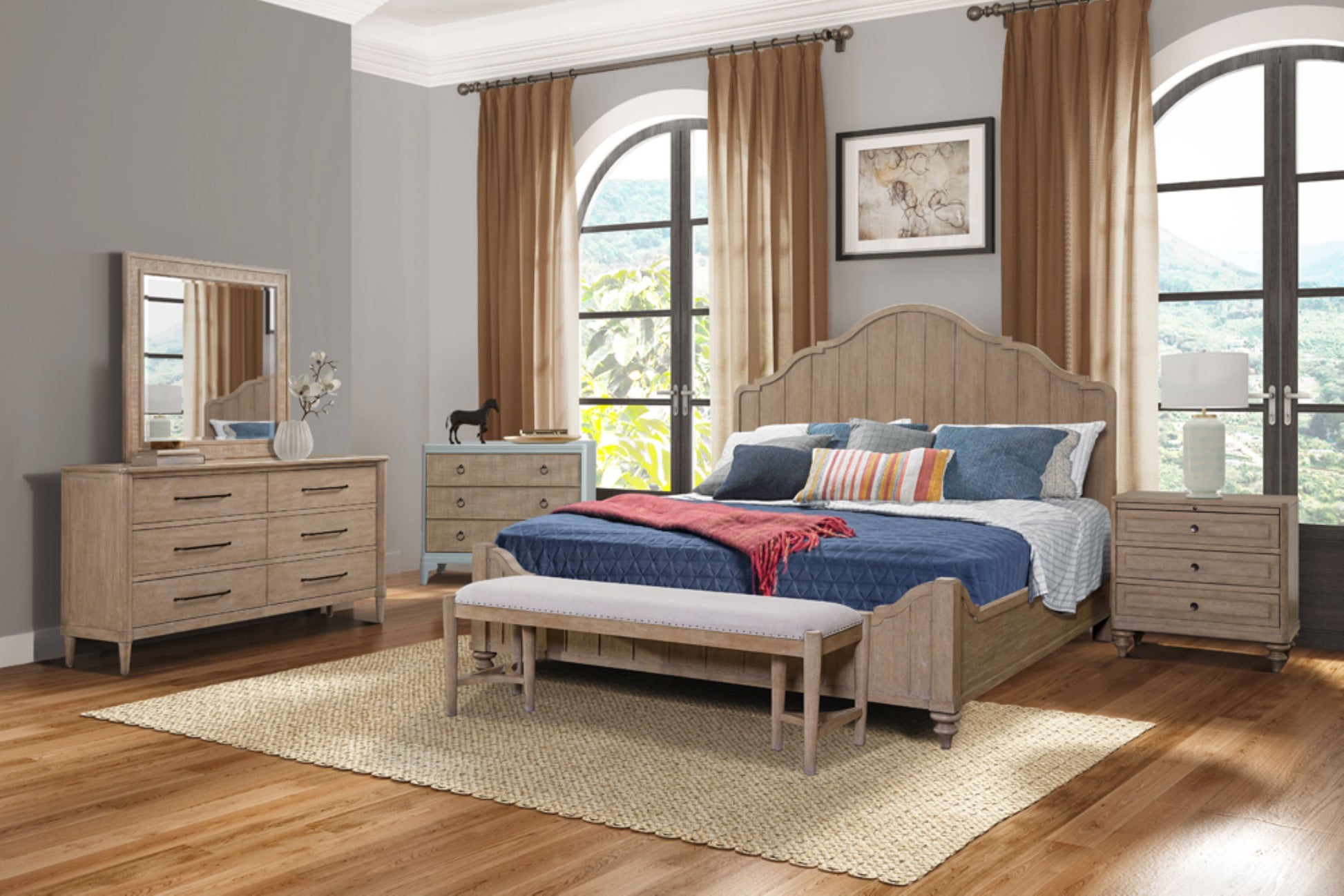 Queen Panel Bed In Sand Finish With Transitional Casual Design Queen Sand Solid Wood Mdf