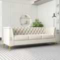 Fx P83 Cw Sofa Modern Velvet Living Room Chesterfield Design 82.7Inch Wide Sofa Cream White Color Beige Velvet 3 Seat