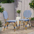 French Bistro Chair White Blue Rattan