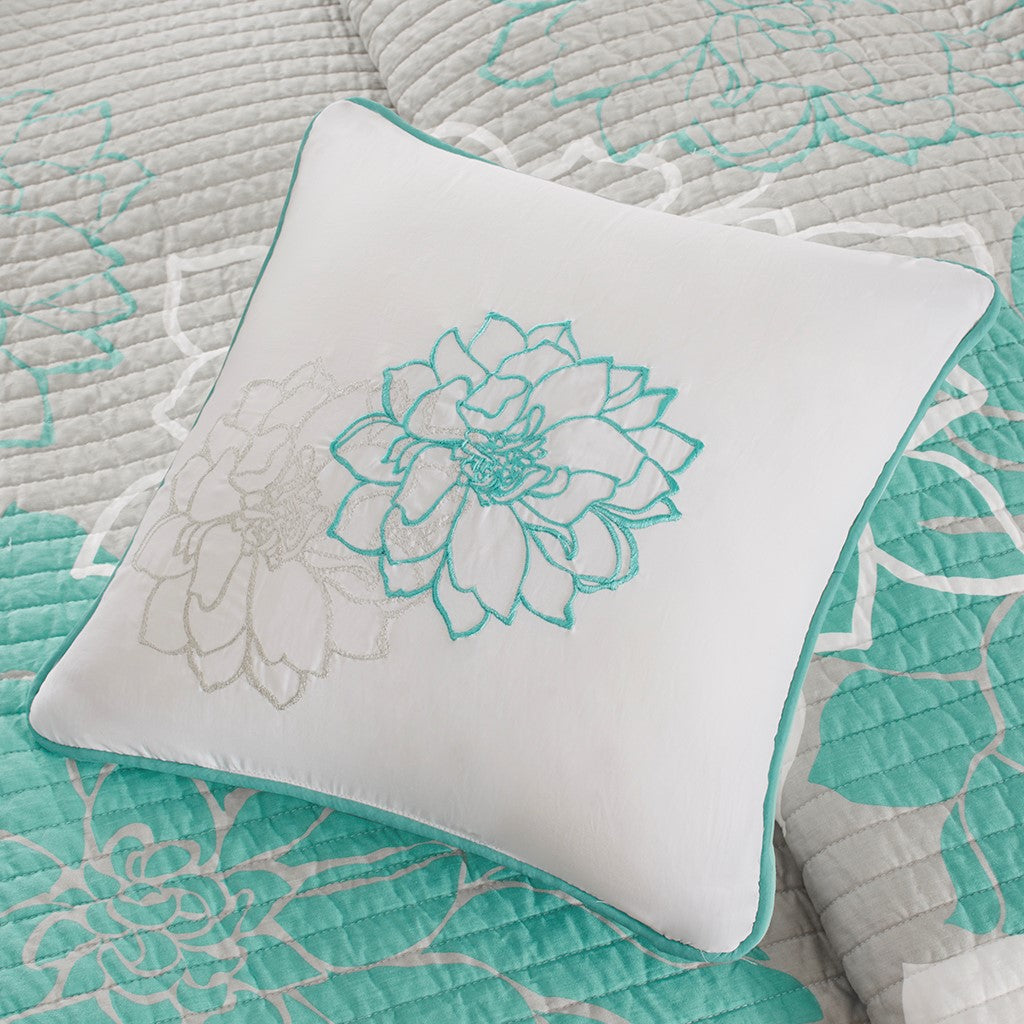 6 Piece Printed Cotton Quilt Set With Throw Pillows Aqua Full Queen Full Aqua Polyester