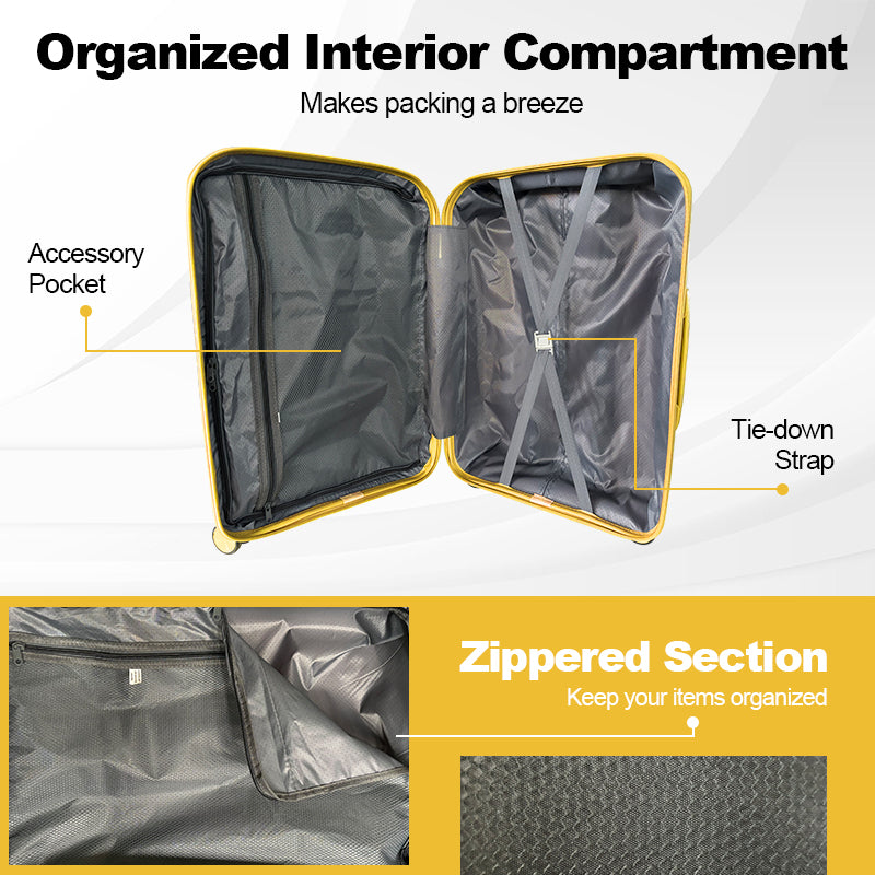 Hardside Luggage Sets 3 Pieces, Expandable Luggages Spinner Suitcase With Tsa Lock Lightweight Carry On Luggage 20Inch 24Inch 28Inch Antique Yellow Polypropylene