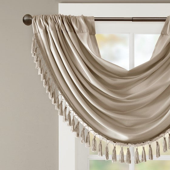 Faux Silk Waterfall Embellished Valance Champagne 38X46" Champagne Polyester