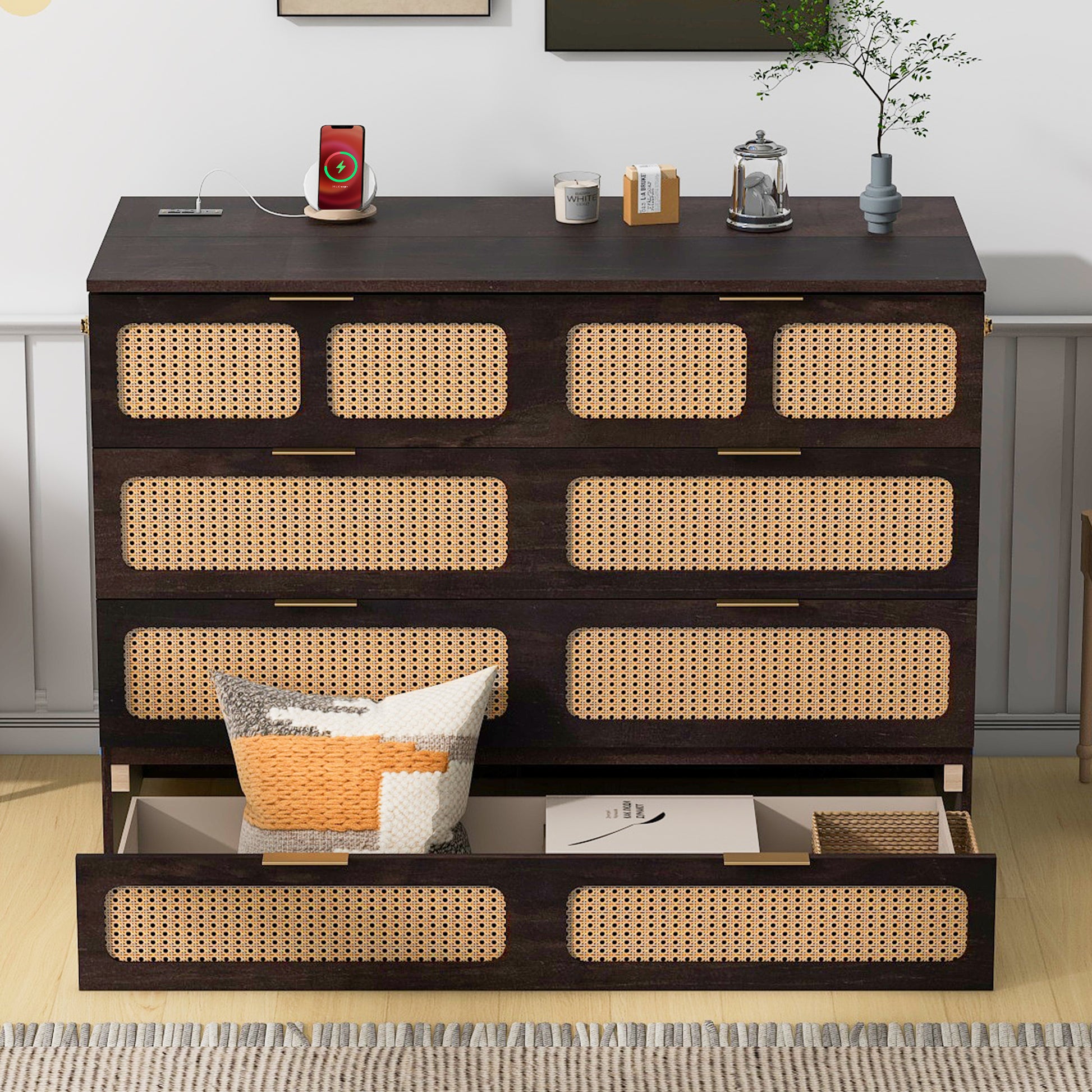 Full Size Murphy Bed With Large Drawers,Espresso Full Espresso Plywood