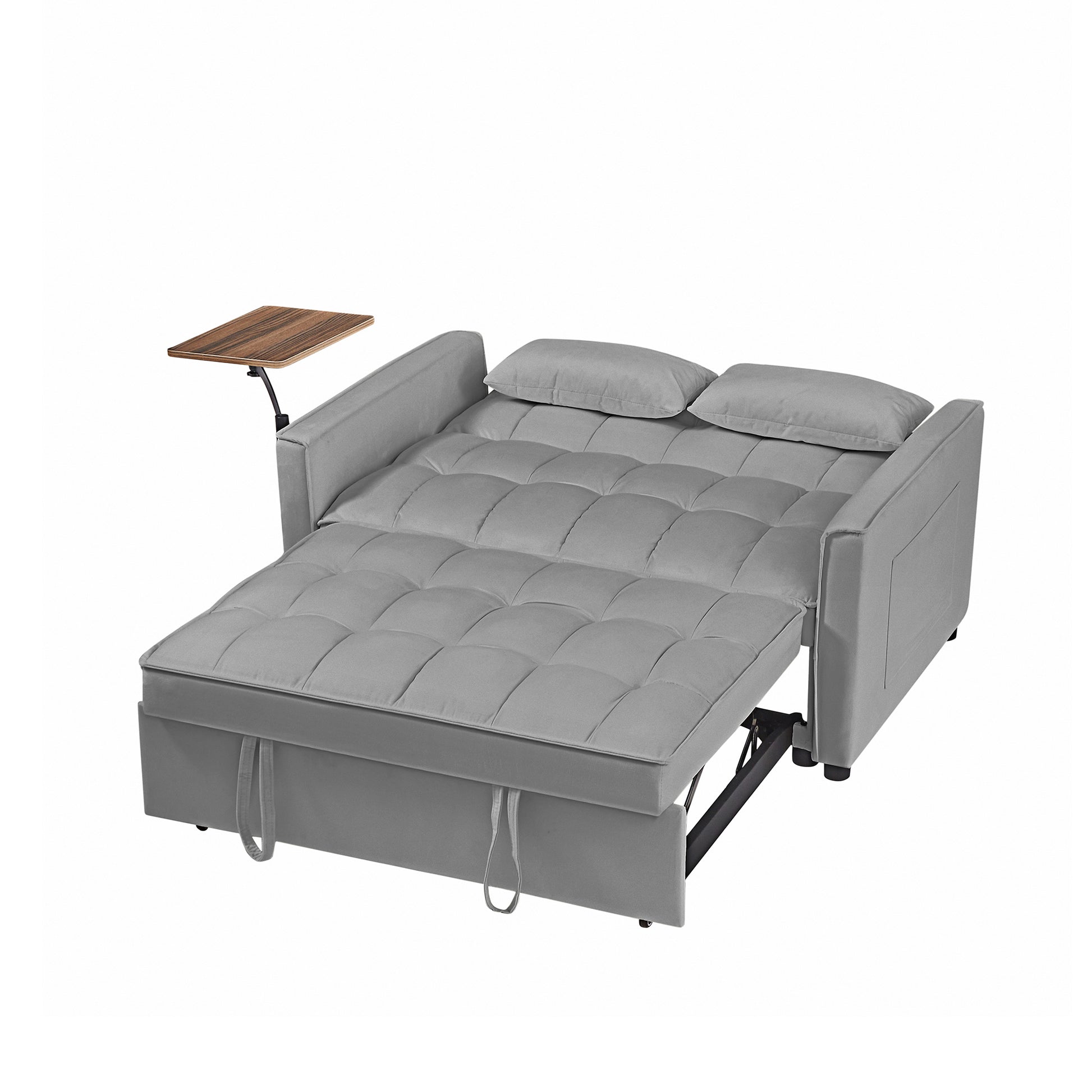 Grey Velvet Loveseat Sofa Bed Gray Wood Tufted Back Square Arms Foam Velvet 2 Seat