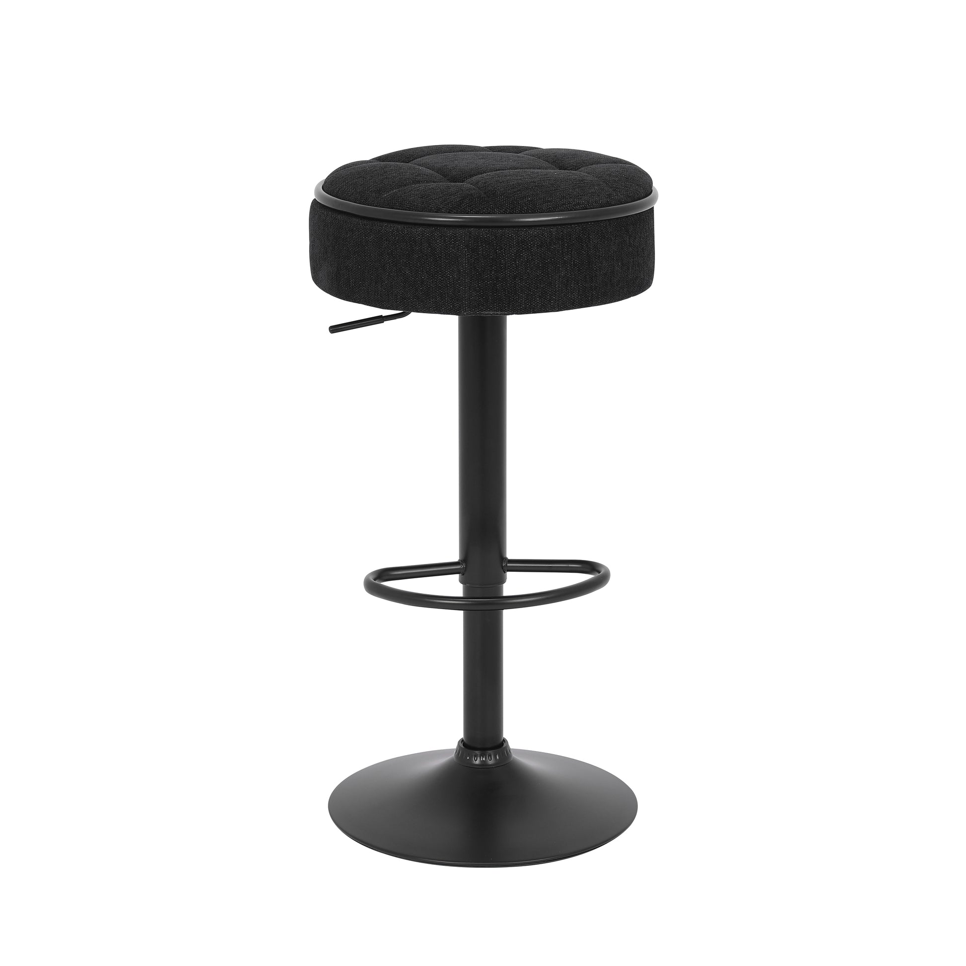 Round Storage Bar Stool Set Of 2, Black Linen Height Adjustable Barstool, 360 Counter Height Swivel Stool, Armless Bar Chair With Metal Frame For Kitchen Counter Dining Living Room Black Set Of 2 Foam Linen